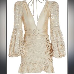 PatBO crochet plunge cream dress size M